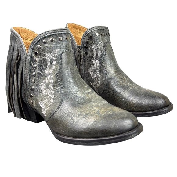 Sterling River SR6000 Cowgirl Boots Fringe Distressed Black Leather Sz 10 - Picture 2 of 16